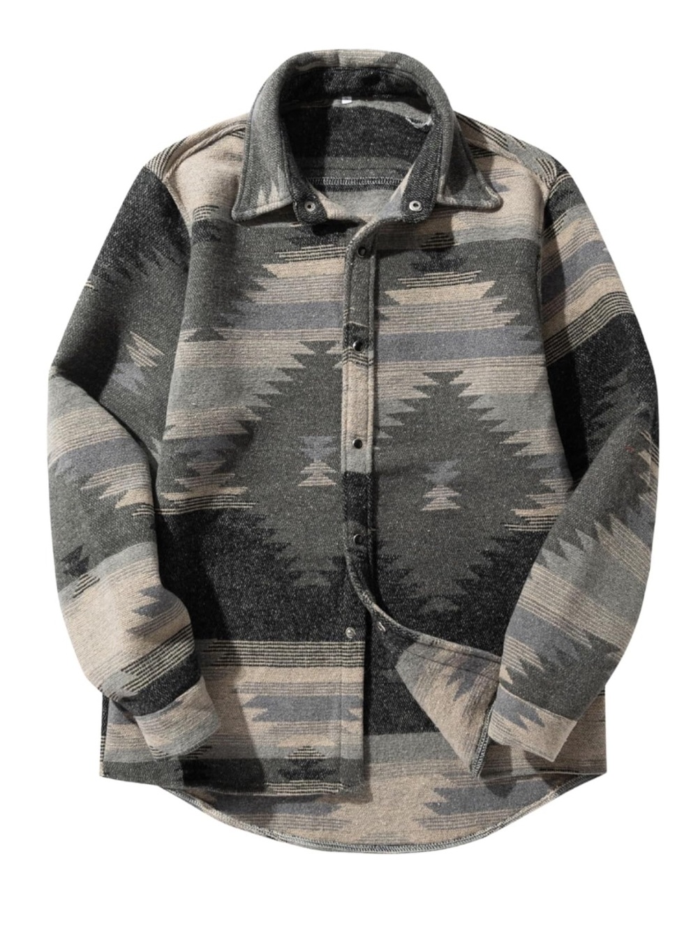 Findthy Men's Casual Button-Up Shacket in Charcoal & Beige Geometric
